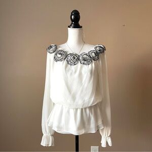 SIMPLY LILIANA | White Rosette Off-Shoulder Pepulum Blouse Sz M